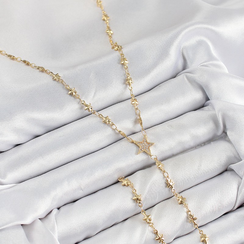 Pirinç Zirkon Taşlı Yıldız Model Gold Renk Y Kolye