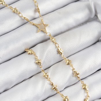 Pirinç Zirkon Taşlı Yıldız Model Gold Renk Y Kolye