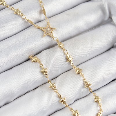 Pirinç Zirkon Taşlı Yıldız Model Gold Renk Y Kolye