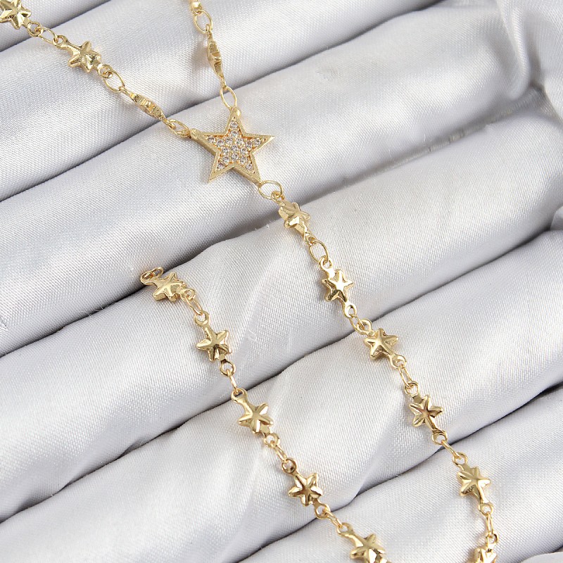 Pirinç Zirkon Taşlı Yıldız Model Gold Renk Y Kolye