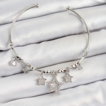 Pirinç Zirkon Taşlı Yıldız Model Gümüş Renk Charm Bileklik