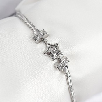 Pirinç Zirkon Taşlı Yıldız Model Gümüş Renk Kadın Bileklik