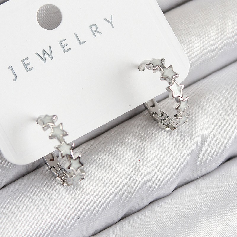 Pirinç Zirkon Taşlı Yıldız Model Gümüş Renk Kadın Küpe