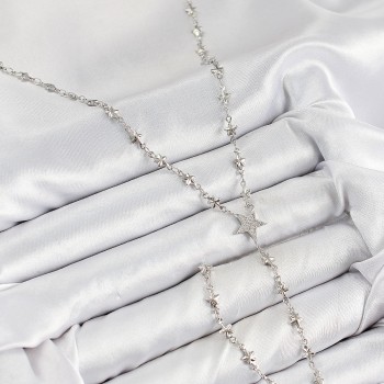 Pirinç Zirkon Taşlı Yıldız Model Gümüş Renk Y Kolye