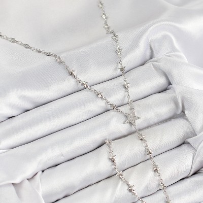 Pirinç Zirkon Taşlı Yıldız Model Gümüş Renk Y Kolye