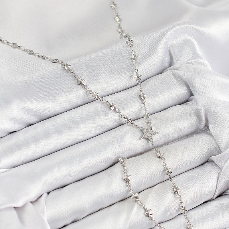 Pirinç Zirkon Taşlı Yıldız Model Gümüş Renk Y Kolye