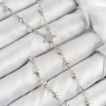 Pirinç Zirkon Taşlı Yıldız Model Gümüş Renk Y Kolye