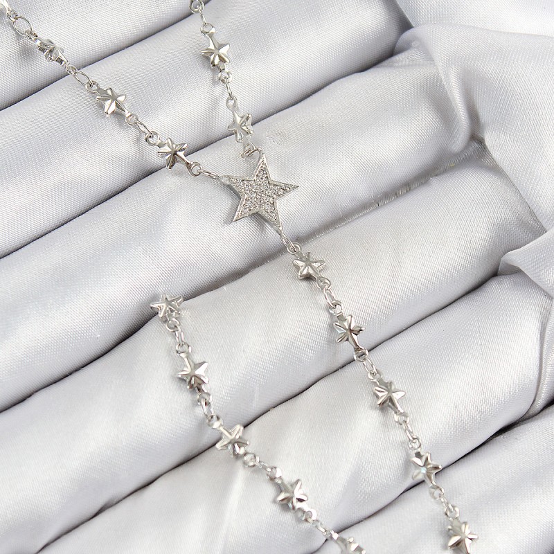 Pirinç Zirkon Taşlı Yıldız Model Gümüş Renk Y Kolye