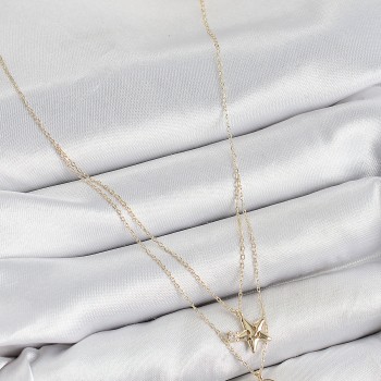 Pirinç Zirkon Taşlı Yıldız Ve Ay Model Gold Renk Kadın Kolye