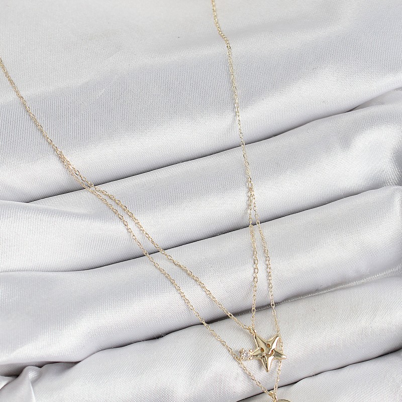 Pirinç Zirkon Taşlı Yıldız Ve Ay Model Gold Renk Kadın Kolye