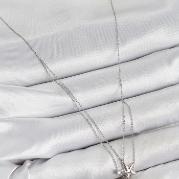 Pirinç Zirkon Taşlı Yıldız Ve Ay Model Gümüş Renk Kadın Kolye