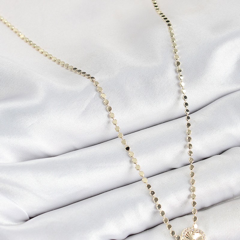 Pirinç Zirkon Taşlı Yonca Model Ezme Zincir Gold Renk Kadın Kolye