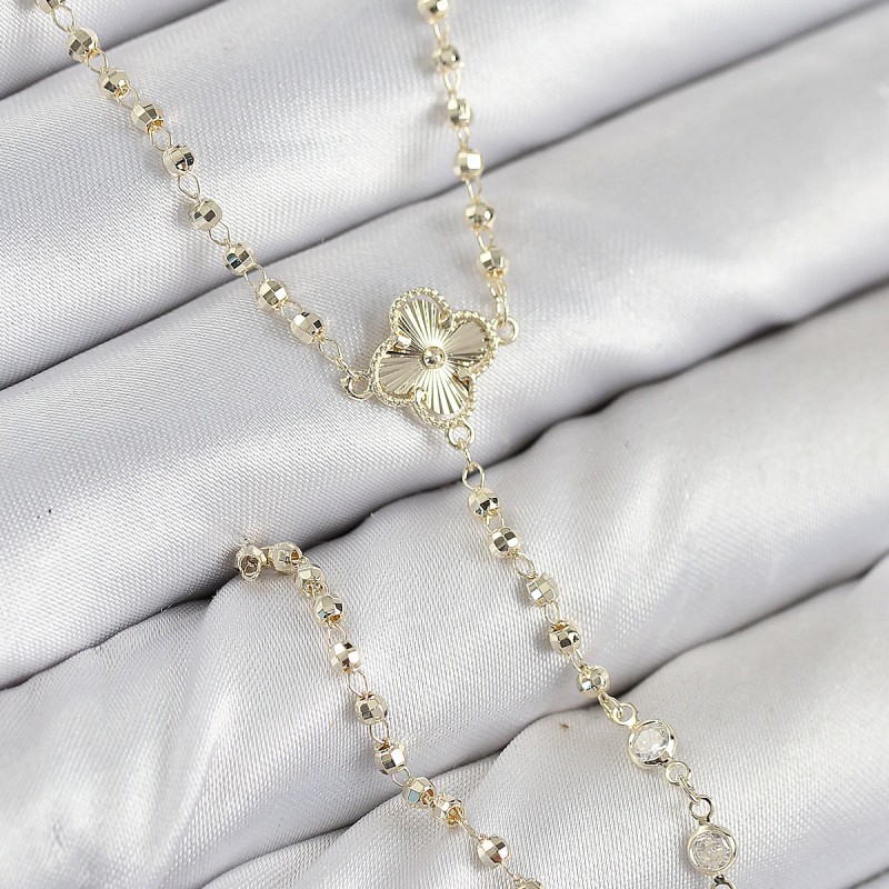 Pirinç Zirkon Taşlı Yonca Model Gold Renk Kadın Y Kolye