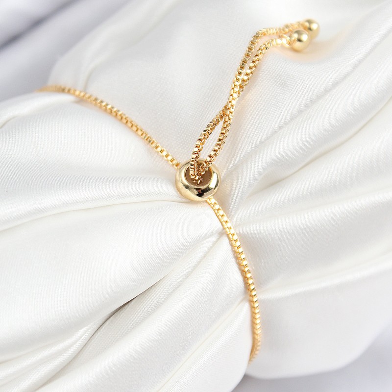 Pirinç Zirkon Taşlı Zincir Model Gold Renk Asansörlü Kadın Bileklik