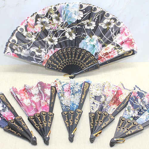 Plastik Çiçek Desenli Yelpaze 