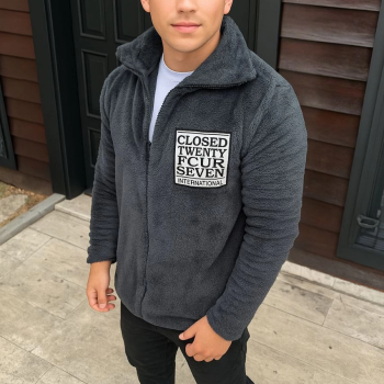 Polar Fermuarlı Sweatshirt – Kapüşonsuz, Cepli, Yumuşak Dokulu, Oversize Rahat Kalıp, Kışlık Sıcak Tutan Fermuarlı Üst - Füme