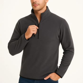 Polar Kazak – Dik Yaka, Yarım Fermuarlı, Fermuarlı Göğüs Cepli, Siyah Biyeli, Kışlık Rahat Regular Fit Günlük Model - Füme