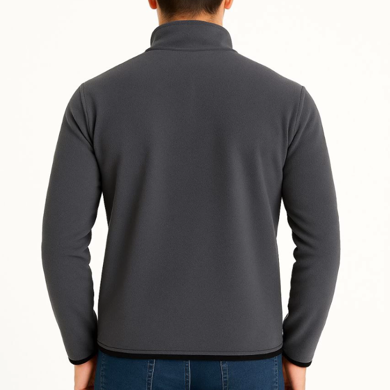 Polar Kazak – Dik Yaka, Yarım Fermuarlı, Fermuarlı Göğüs Cepli, Siyah Biyeli, Kışlık Rahat Regular Fit Günlük Model - Füme