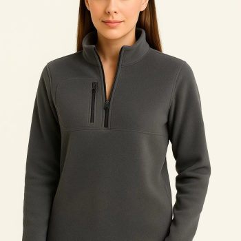 Polar Kazak – Dik Yaka, Yarım Fermuarlı, Fermuarlı Göğüs Cepli, Siyah Biyeli, Kışlık Rahat Regular Fit Günlük Model - Füme