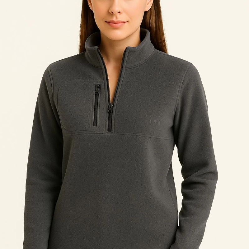 Polar Kazak – Dik Yaka, Yarım Fermuarlı, Fermuarlı Göğüs Cepli, Siyah Biyeli, Kışlık Rahat Regular Fit Günlük Model - Füme