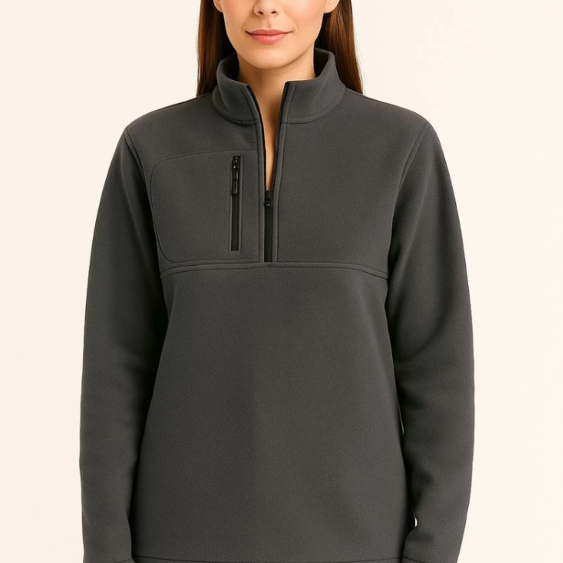 Polar Kazak – Dik Yaka, Yarım Fermuarlı, Fermuarlı Göğüs Cepli, Siyah Biyeli, Kışlık Rahat Regular Fit Günlük Model - Füme