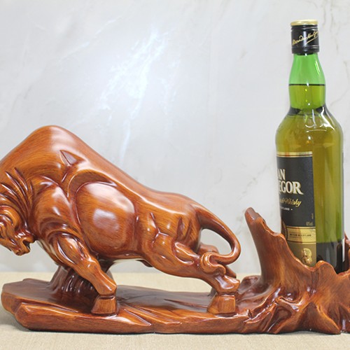 Polyester Boğa Figürü Şaraplık 