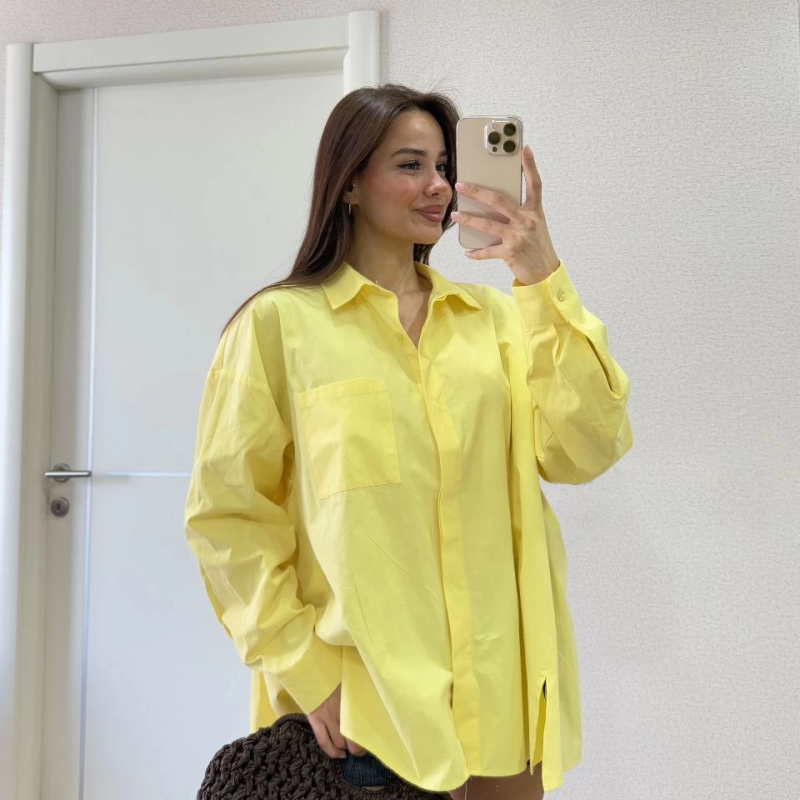 Poplin   Yakalı Yandan Yırtmaçlı Arka Pens Detaylı Gömlek - Sarı -