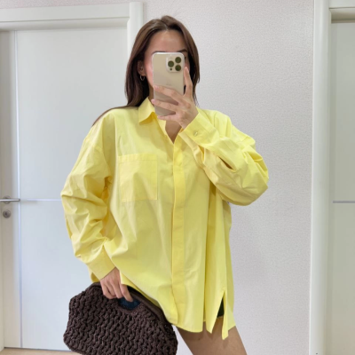 Poplin   Yakalı Yandan Yırtmaçlı Arka Pens Detaylı Gömlek - Sarı -