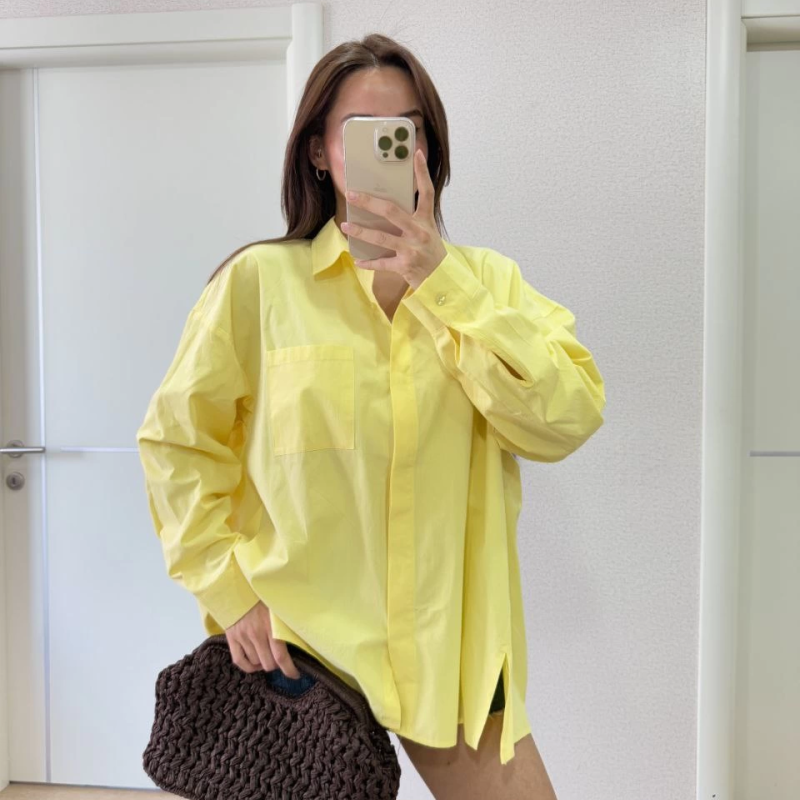 Poplin   Yakalı Yandan Yırtmaçlı Arka Pens Detaylı Gömlek - Sarı -