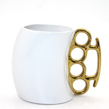 Porselen Muşta Tasarımlı Kupa Bardak Beyaz Renk 