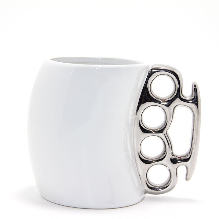 Porselen Muşta Tasarımlı Kupa Bardak Gümüş Renk