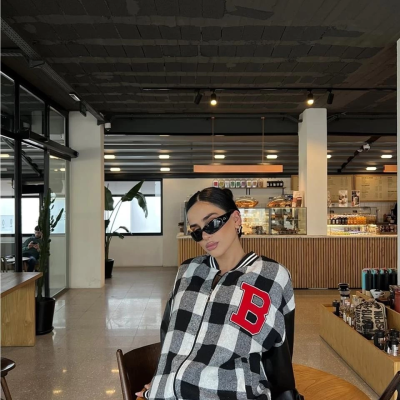 Pötikare Desen Harf Nakışlı Kolej Ceket - Siyah