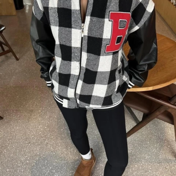 Pötikare Desen Harf Nakışlı Kolej Ceket - Siyah