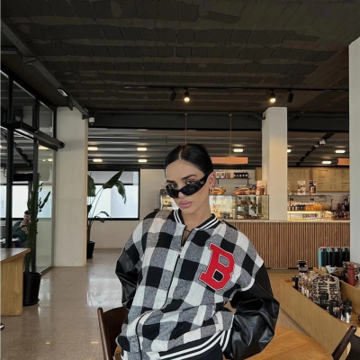 Pötikare Desen Harf Nakışlı Kolej Ceket - Siyah