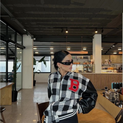 Pötikare Desen Harf Nakışlı Kolej Ceket - Siyah