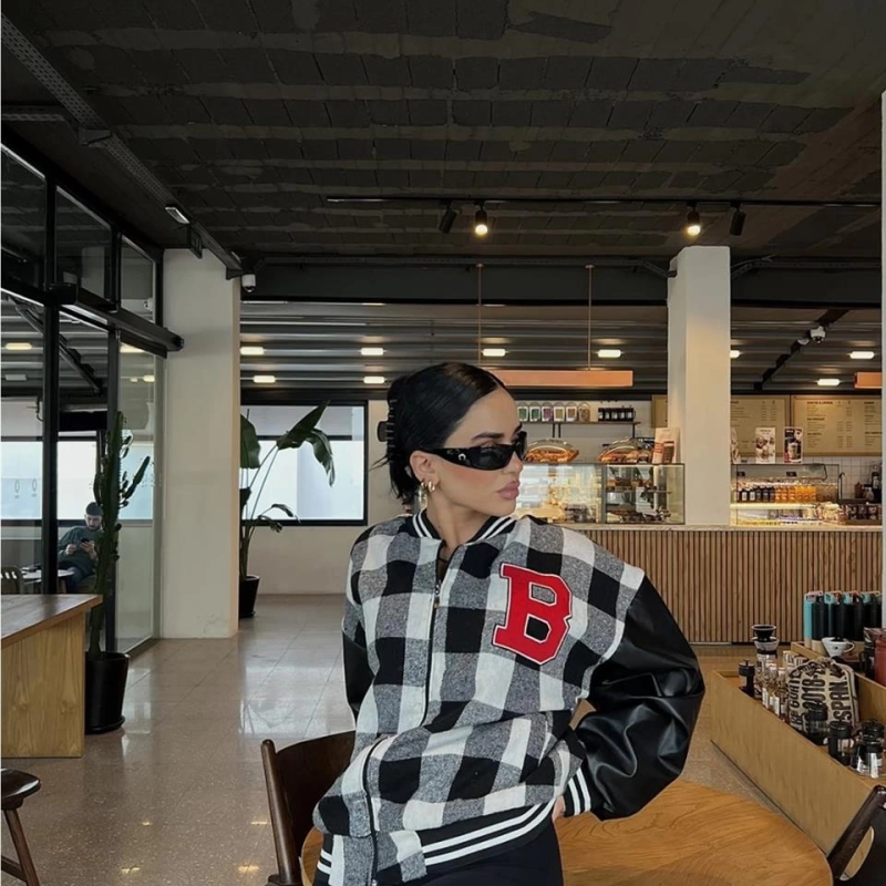 Pötikare Desen Harf Nakışlı Kolej Ceket - Siyah