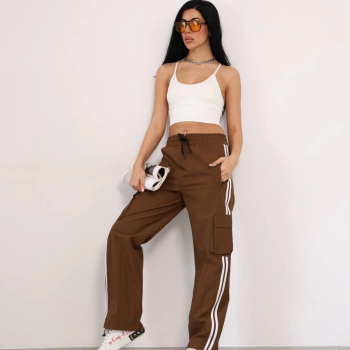 Praşut Kumaş Kargo Çeplı Baggy Esofman - Kahve -