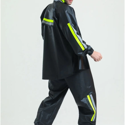 Premium Motorcu Kurye Yağmurluk Takım Su Geçirmez PVC Kumaş Reflektörlü TÜBİTAK Onaylı - Siyah -