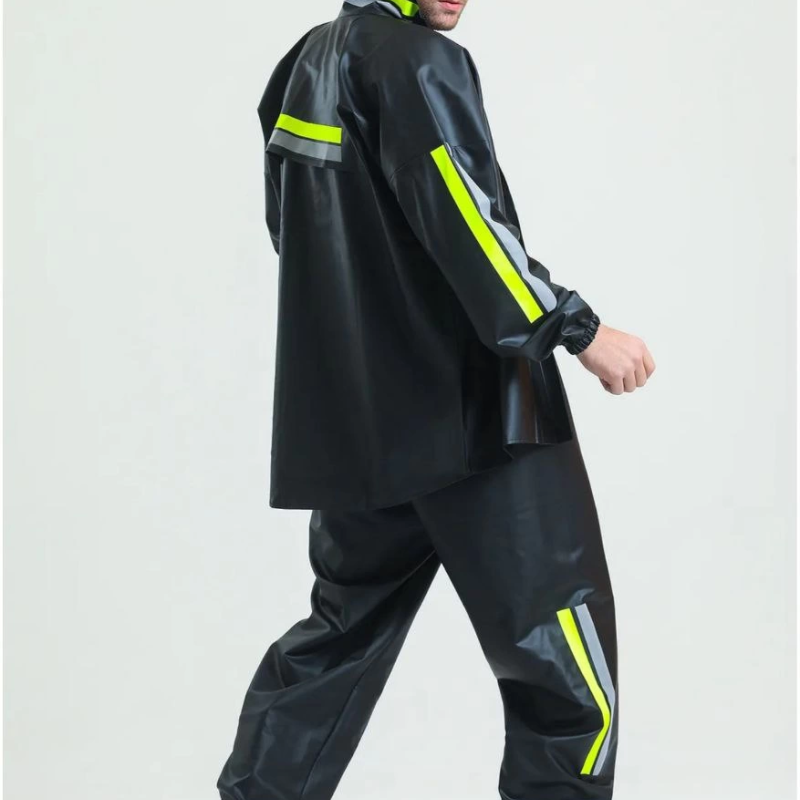 Premium Motorcu Kurye Yağmurluk Takım Su Geçirmez PVC Kumaş Reflektörlü TÜBİTAK Onaylı - Siyah -