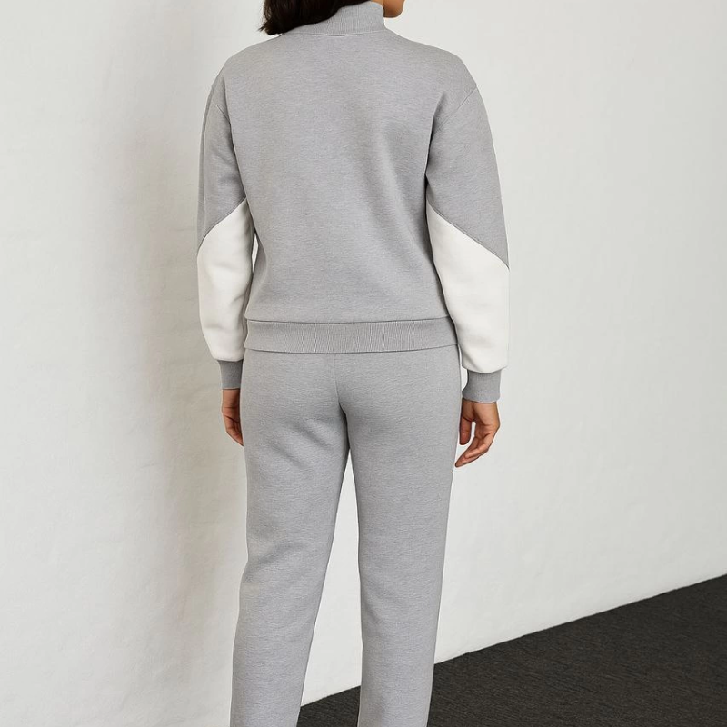 Premium Parçalı Eşofman Takım - Dik Yaka Fermuarlı Sweatshirt - Gri -