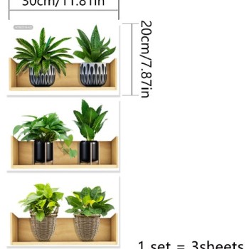 Raflı Bitki Tasarımlı Yapışkanlı Sticker 20*30 cm 3lü Set