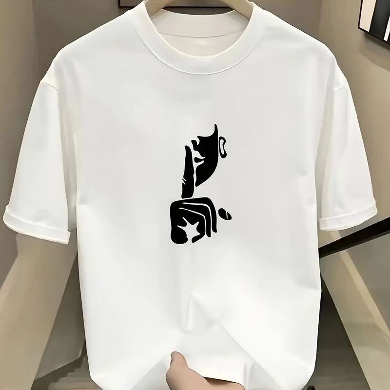 Rahat Bisiklet Yaka Tişört, Yaratıcı Karikatür Baskı Beyaz -