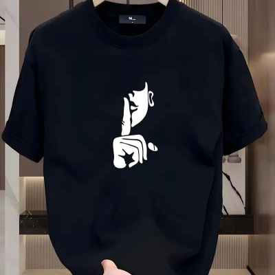 Rahat Bisiklet Yaka Tişört, Yaratıcı Karikatür Baskı Siyah -