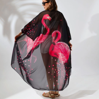 Rahat Kesim Şifon Kimono - Siyah -