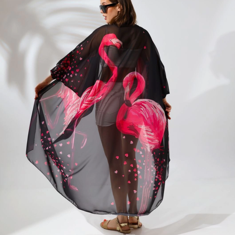 Rahat Kesim Şifon Kimono - Siyah -