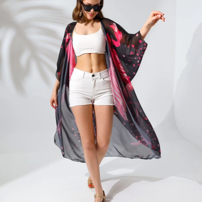 Rahat Kesim Şifon Kimono - Siyah -