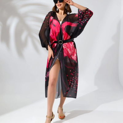 Rahat Kesim Şifon Kimono - Siyah -