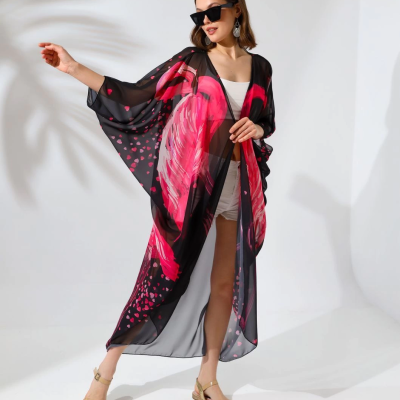 Rahat Kesim Şifon Kimono - Siyah -