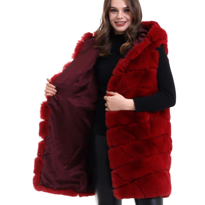 Reks Kapüşonlu Yelek - Kırmızı -