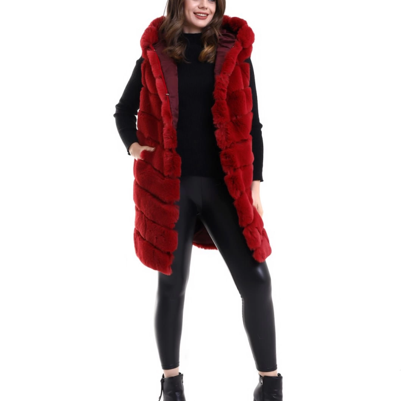 Reks Kapüşonlu Yelek - Kırmızı -